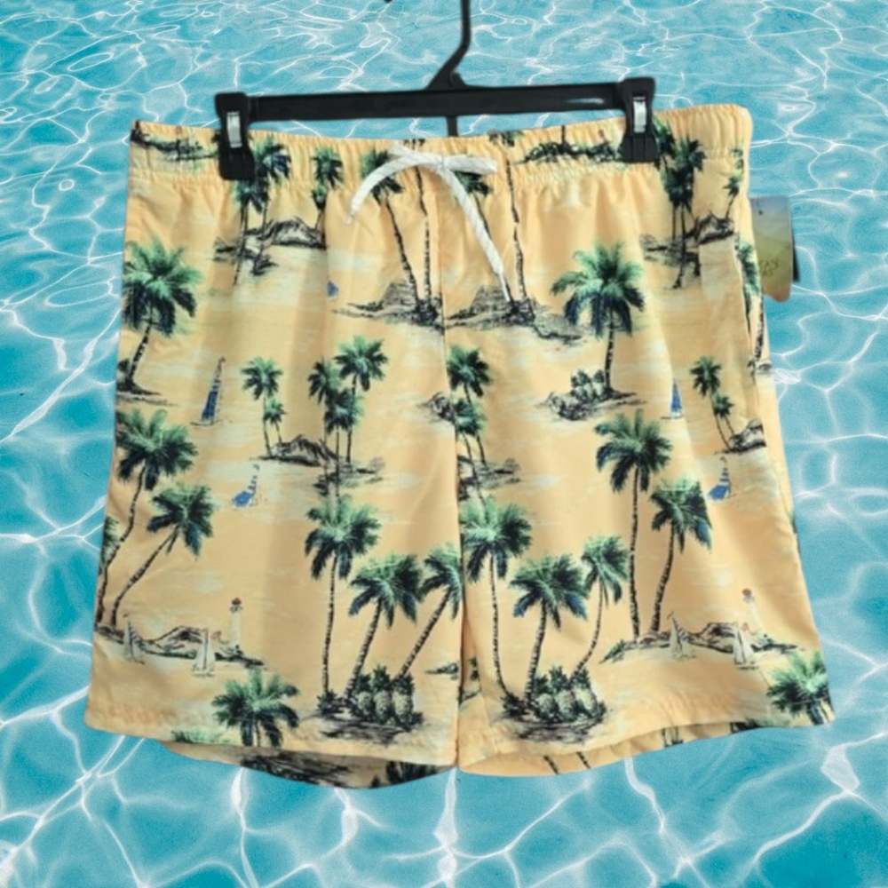 Ocean & Coast Yellow Tropical Print Swim Trunks, Size L, NWT - Picture 1 of 4